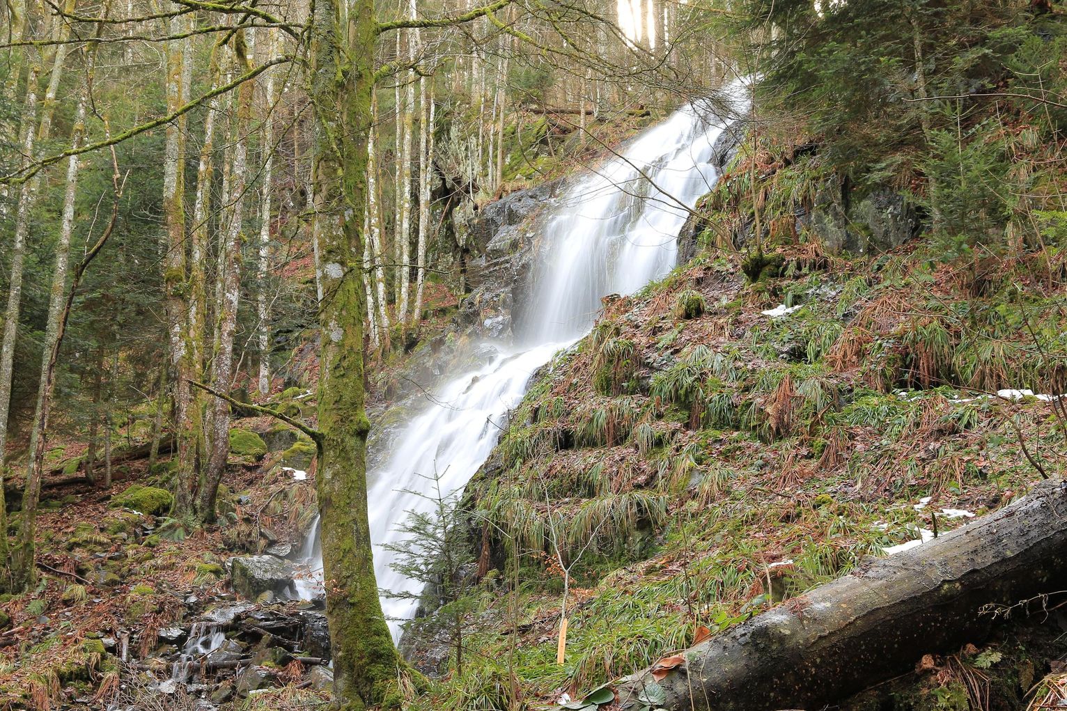 Cascade du Kletterbach depuis le lac du Ballon